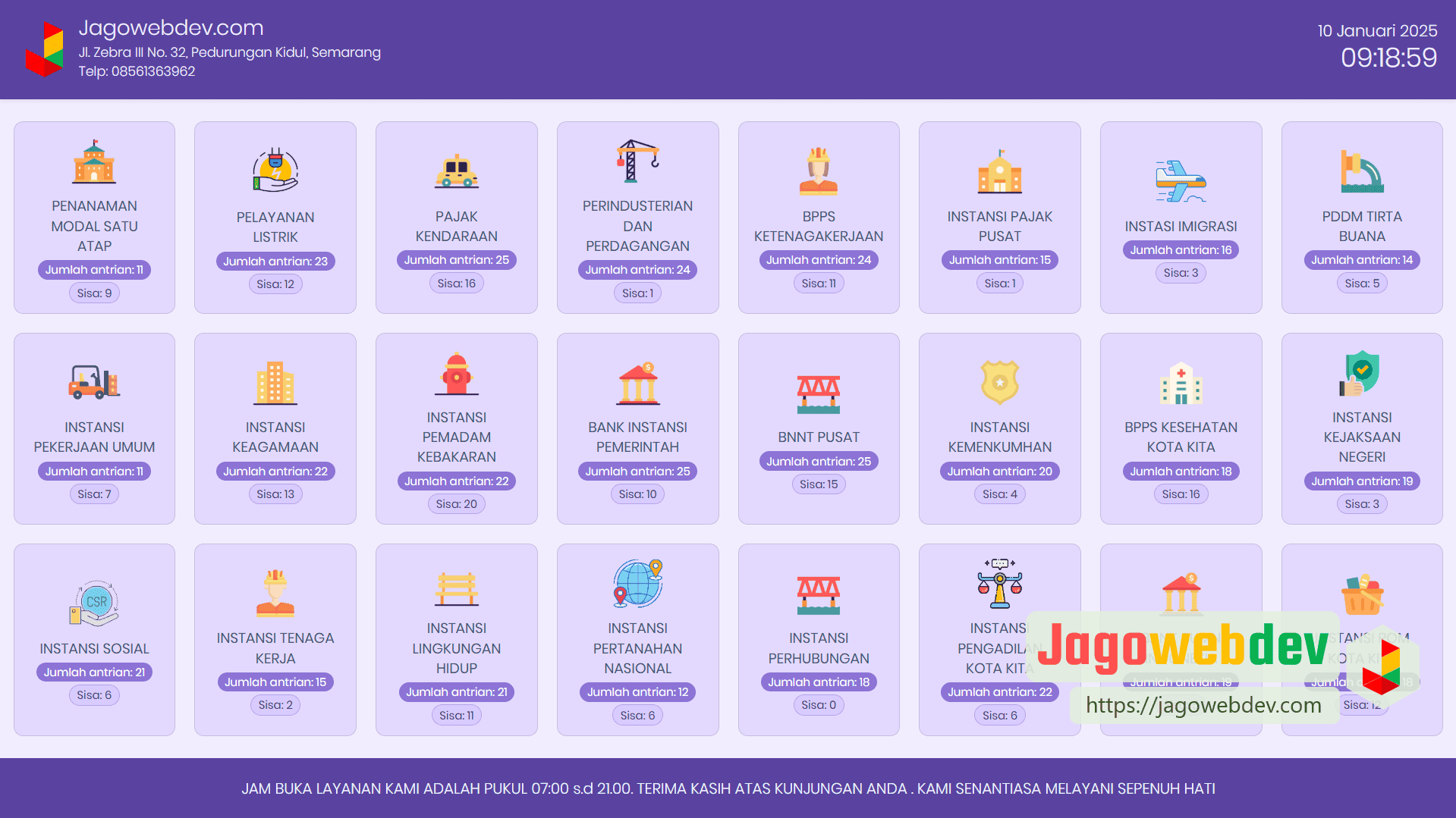 Layar Ambil Antrian Dengan Theme Purple